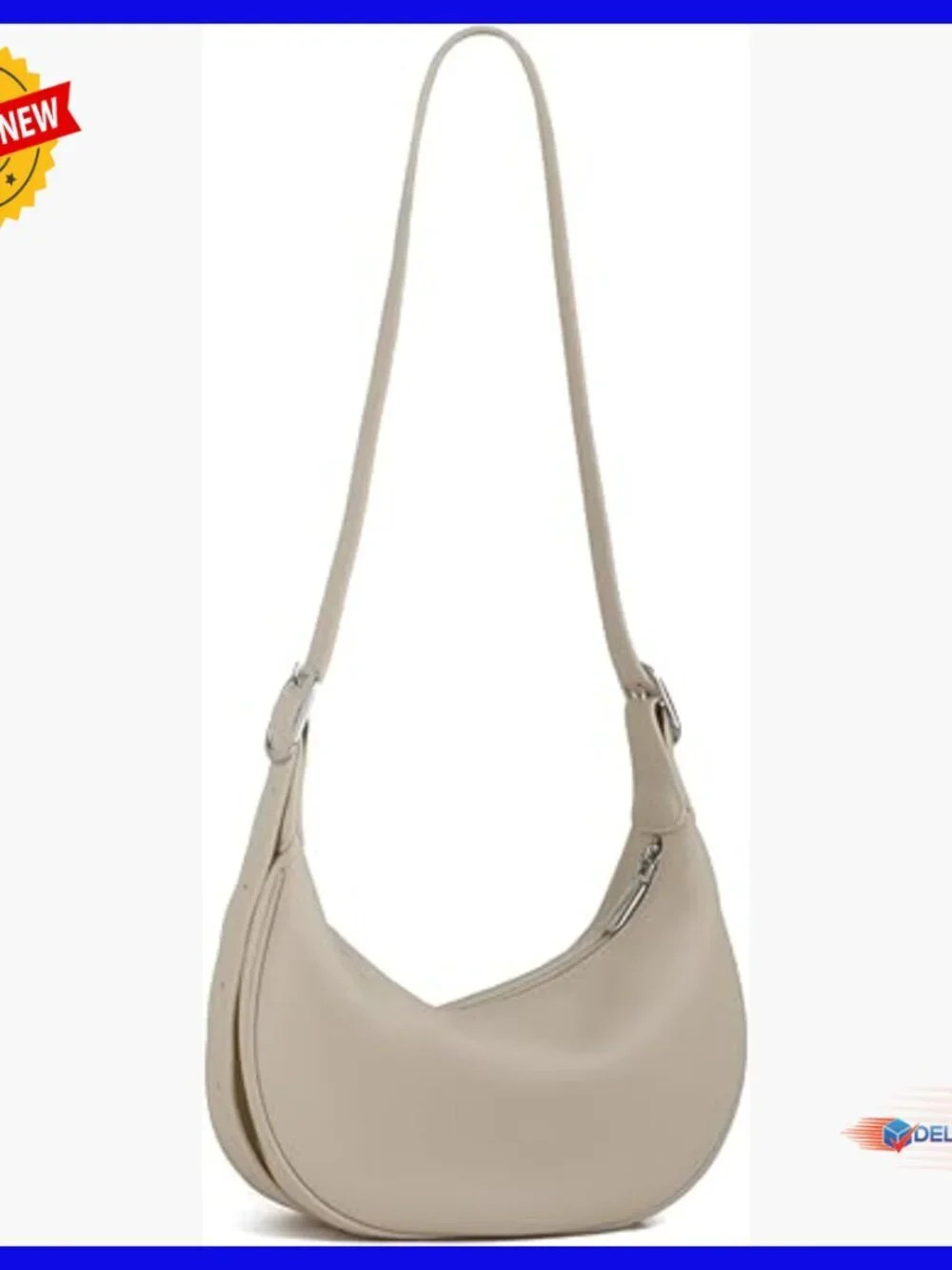 Small Leather Hobo Bag Crossbody Shoulder Purse 2 Compartments Adjustable Strap